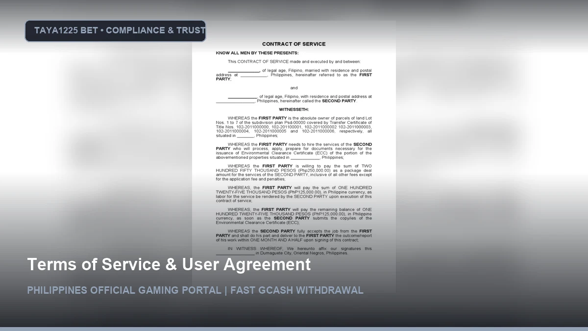 Terms of Service & User Agreement - Taya1225 Bet Philippines