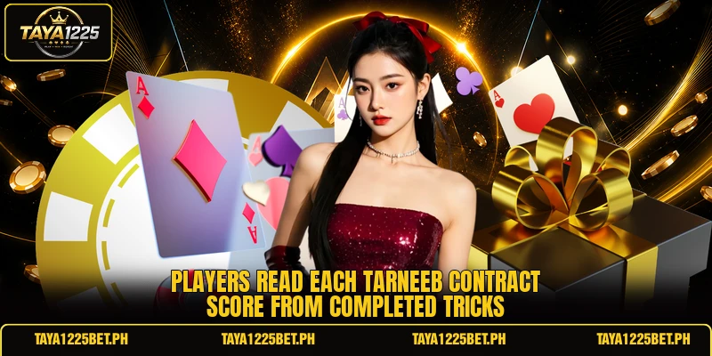 Players read each tarneeb contract score from completed tricks Players read each tarneeb contract score from completed tricks