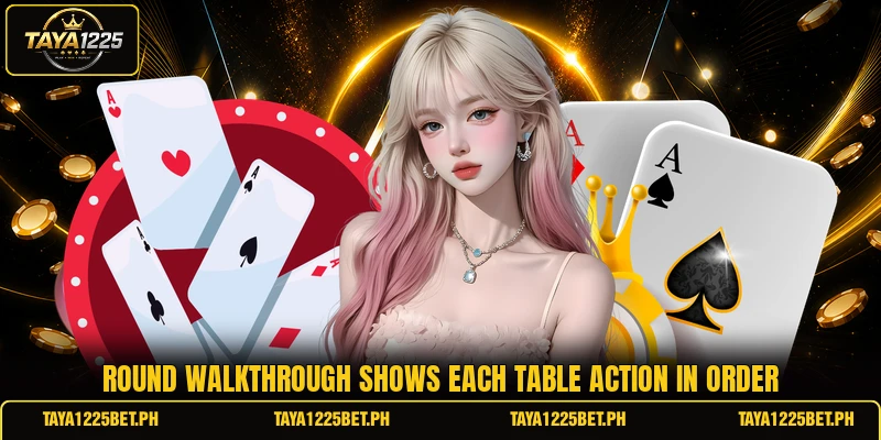 Round walkthrough shows each table action in order Round walkthrough shows each table action in order